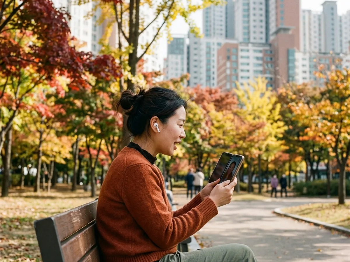 대구중구 성인 영어회화 — 이어폰을 끼고 영어로 말하기 연습을 하는 학습자