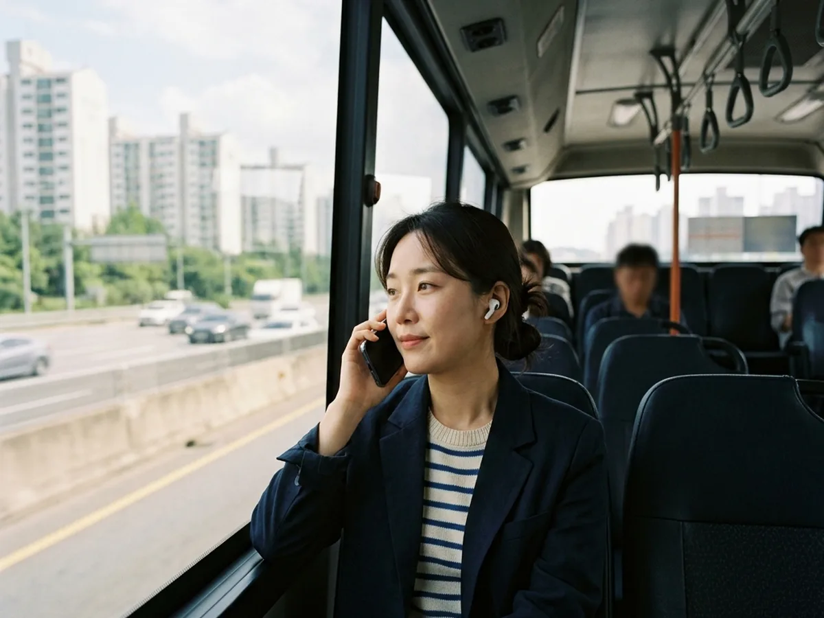 구리 성인 영어회화 — 이어폰을 끼고 영어로 말하기 연습을 하는 학습자