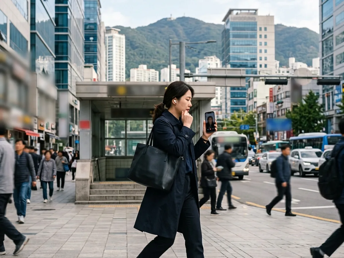 부산남구 성인 영어회화 — 이어폰을 끼고 영어로 말하기 연습을 하는 학습자